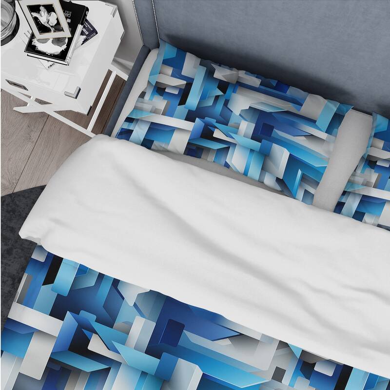 Designart "Dynamic Blue And White Striped Symmetry" White Modern